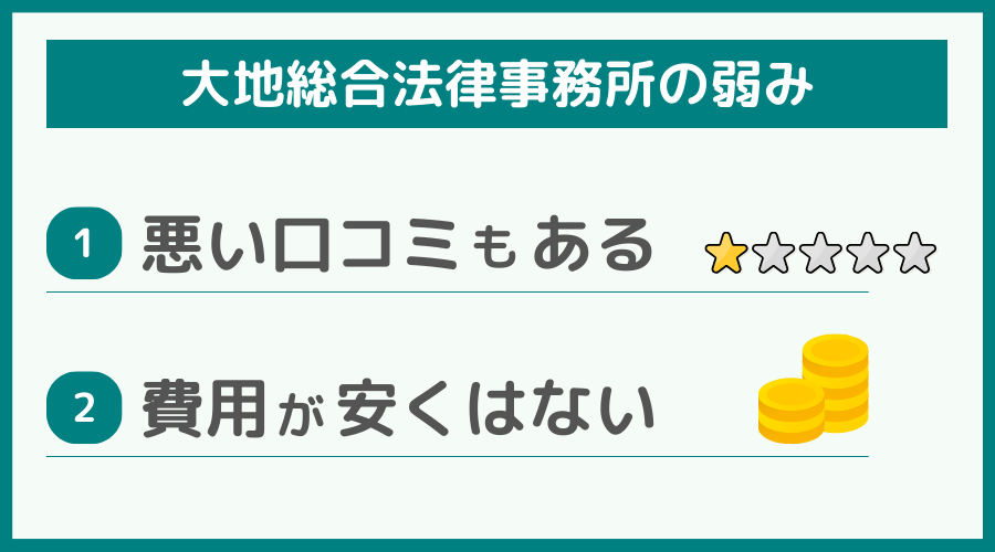 大地総合法律事務所の弱み