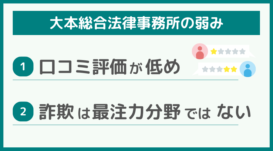 大本総合法律事務所の弱み