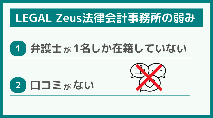 LEGAL Zeus 法律会計事務所の弱み